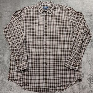 Oxford Brand Men's Button-Down Long Sleeve Shirt Size Large Brown Blue White